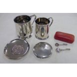 SILVER DISH WITH INSET, COMPACT, 2 SILVER NAPKIN HOLDERS,