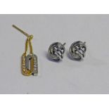 PAIR OF 9 CARAT WHITE GOLD DIAMOND SET EARRINGS AND ONE OTHER DIAMOND SET EARRING