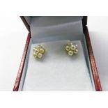 PAIR OF 9CT GOLD CULTURED PEARL CLUSTER EAR STUDS