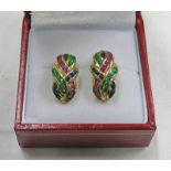 PAIR OF 9CT GOLD MULTI GEM SET EARRINGS Condition Report: These are for pierced ears.