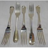 SET OF 5 SILVER TABLE FORKS,