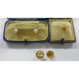 9CT GOLD MOTHER OF PEARL STUD, 9CT GOLD GEM SET STUD, PAIR CULTURED PEARL SET STUDS,