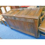 19TH CENTURY OAK COFFER WITH CARVED DECORATION