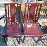 TWO CHINESE HARDWOOD CHAIRS WITH CARVED DECORATION