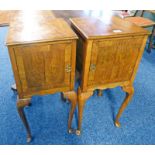 PR EARLY 20TH CENTURY WALNUT BEDSIDE CABINETS WITH PANEL DOOR ON QUEEN ANNE SUPPORTS