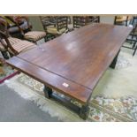 20TH CENTURY OAK REFECTORY TABLE ON TURNED SUPPORTS 199CM LONG