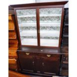 19TH CENTURY PINE KITCHEN CABINET WITH 2 GLAZED DOORS OVER 2 DRAWERS OVER 2 PANEL DOORS