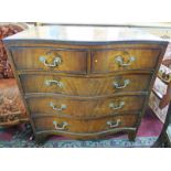 20TH CENTURY MAHOGANY CHEST WITH SERPENTINE FRONT AND 2 SHORT OVER 3 LONG DRAWERS ON BRACKET