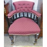 19TH CENTURY STYLE BUTTON BACK OAK TUB CHAIR ON TURNED SUPPORTS