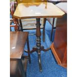 19TH CENTURY MAHOGANY SQUARE TOPPED WINE TABLE ON TURNED COLUMN