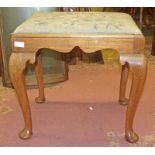 TAPESTRY TOPPED WALNUT STOOL ON QUEEN ANNE SUPPORTS