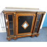 19TH CENTURY EBONISED & BUTT WALNUT CREDENZA WITH WEDGWOOD PORCELAIN PANEL INSET DOOR,