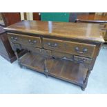 19TH CENTURY OAK DRESSER WITH 2 LONG & 3 SHORT DRAWERS ON TURNED SUPPORTS