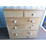 19TH CENTURY PINE CHEST OF 2 SHORT OVER 3 LONG DRAWERS