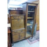 EARLY 20TH CENTURY OAK BOOKCASE WITH GLAZED DOOR FALL FRONT WITH FITTED INTERIOR & 3 DRAWERS ON