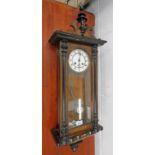 LATE 19TH CENTURY WALNUT WALL CLOCK WITH WHITE ENAMEL DIAL