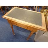 19TH CENTURY BIRCH WRITING TABLE WITH LEATHER INSET TOP,