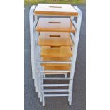 SET OF 6 METAL & PINE STACKING STOOLS