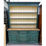 PINE DRESSER WITH PLATE RACK BACK AND 3 DRAWERS OVER 2 PANEL DOORS AND 2 DRAWERS