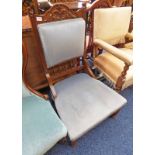 19TH CENTURY MAHOGANY NURSING CHAIR WITH CARVED DECORATION AND SPAR BACK ON TURNED SUPPORTS
