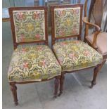 PAIR EARLY 20TH CENTURY OAK LIBRARY CHAIRS ON TURNED SUPPORTS