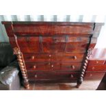 19TH CENTURY MAHOGANY OPEN CHEST OF 1 LONG OVER 3 DEEP OVER 3 LONG DRAWERS