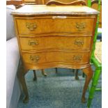 WALNUT CHEST WITH SHAPED FRONT AND 3 DRAWERS ON SHAPED SUPPORTS