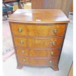 EARLY 20TH CENTURY WALNUT BOW FRONT CHEST OF 4 DRAWERS ON BRACKET SUPPORTS