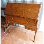 19TH CENTURY OAK DESK WITH FALL FRONT AND FITTED INTERIOR WITH 3 DRAWERS & SHAPED SUPPORTS