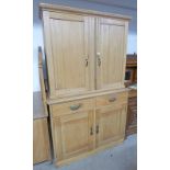 20TH CENTURY PINE CABINET WITH 2 PANEL DOORS OVER 2 DRAWERS OVER 2 PANEL DOORS ON PLINTH BASE