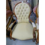 19TH CENTURY MAHOGANY BUTTON BACK GENTLEMAN'S ARMCHAIR ON CABRIOLE SUPPORTS