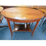 LATE 19TH CENTURY INLAID MAHOGANY OCCASIONAL TABLE ON SHAPED SUPPORTS