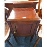 20TH CENTURY MAHOGANY BEDSIDE CABINET WITH PANEL DOOR ON SQUARE SUPPORTS