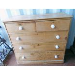 19TH CENTURY PINE CHEST OF 2 SHORT OVER 3 LONG DRAWERS ON PLINTH BASE