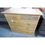 19TH CENTURY PINE CHEST OF 2 SHORT OVER 3 LONG DRAWERS ON PLINTH BASE