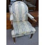 19TH CENTURY STYLE LIBRARY ARMCHAIR ON REEDED SUPPORTS