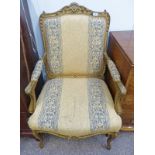 GILT OPEN ARMCHAIR ON SHAPED SUPPORTS 105 CM TALL Condition Report: Marks and chips