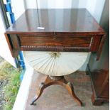 19TH CENTURY ROSEWOOD SEWING TABLE WITH DROP LEAVES ,