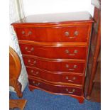 20TH CENTURY 5 DRAWER CHEST WITH SERPENTINE FRONT AND BRACKET SUPPORTS