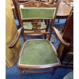 19TH CENTURY INLAID MAHOGANY OPEN ARMCHAIR ON SHAPED SUPPORTS Condition Report: Age