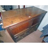 19TH CENTURY OAK MULE CHEST WITH LIFT UP LID OVER 2 SHORT & 1 LONG DRAWER