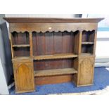 19TH CENTURY OAK DRESSER TOP WITH SHELVES & CUPBOARDS