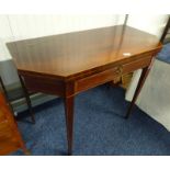 LATE 19TH CENTURY MAHOGANY TEA TABLE WITH DECORATIVE BOXWOOD INLAY ON SQUARE TAPERED SUPPORTS