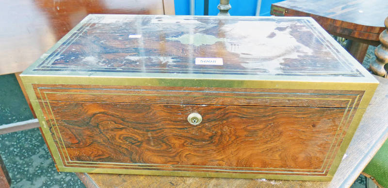 19TH CENTURY BRASS INLAID ROSEWOOD WRITING SLOPE Condition Report: Interior has