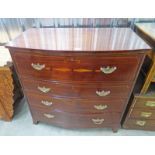 19TH CENTURY INLAID MAHOGANY BOW FRONT SECRETAIRE CHEST WITH 4 LONG DRAWERS & BRACKET SUPPORTS