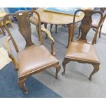 SET OF 6 EARLY 20TH CENTURY WALNUT DINING CHAIRS ON QUEEN ANNE SUPPORTS INCLUDING OPEN ARMCHAIRS
