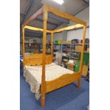PINE 4 POSTER BED FRAME WITH DECORATIVE CANOPY