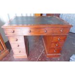 19TH CENTURY MAHOGANY TWIN PEDESTAL DESK WITH LEATHER INSET TOP & 9 DRAWERS