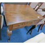 19TH CENTURY OAK LOW BOY WITH ONE LONG DRAWER ON QUEEN ANNE SUPPORTS