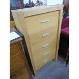 21ST CENTURY OAK 5 DRAWER CHEST ON SQUARE SUPPORTS 127 CM TALL
